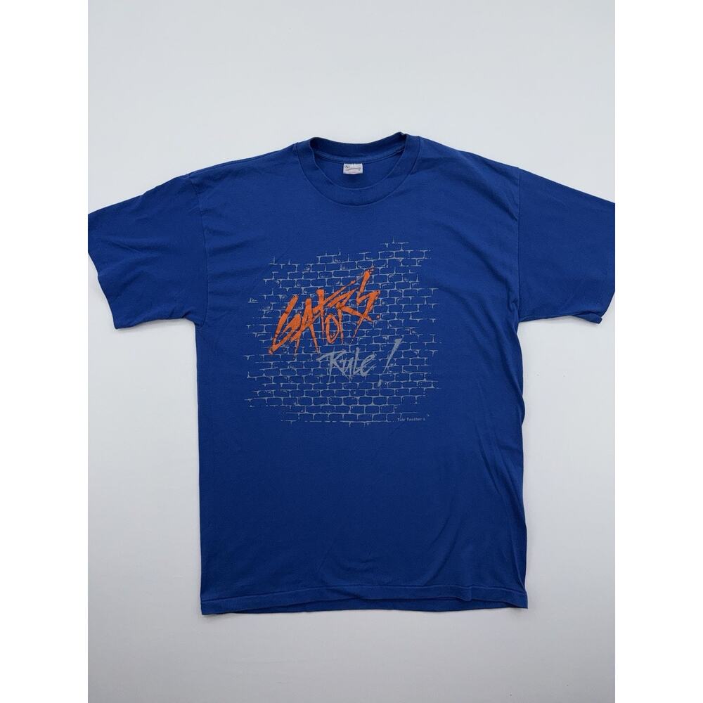 Vintage 90s Gators Rule Blue T-Shirt Mens X-Large Graffiti Style Made In The Usa